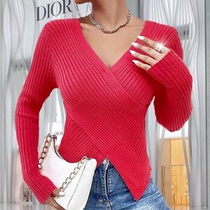 BarbieCore Spliced Neck Wrap Sweater